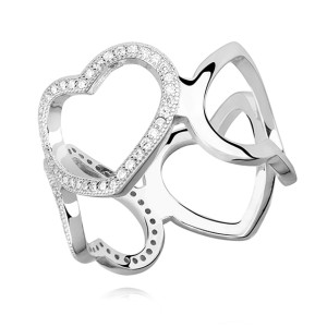 Inel lat argint cu inimioare si pietre DiAmanti Z1077-DIA (Argint 925‰ 3,9 g.)